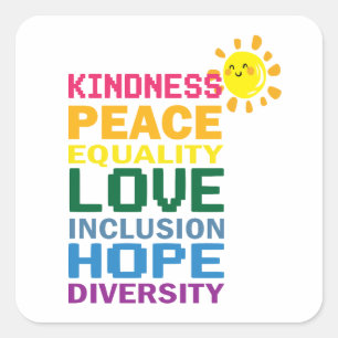 Adesivo Quadrado Paz Amor Inclusão Igualdade Diversidade