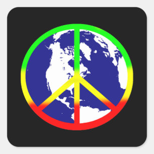 Adesivo Quadrado Paz de mundo no preto