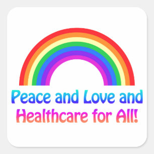 Adesivo Quadrado Paz e amor e cuidados médicos para todo o