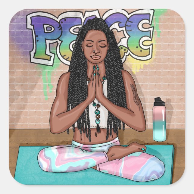Adesivo Quadrado Paz e Meditação de Arte Urbana (Frente)