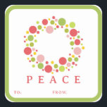 Adesivo Quadrado PEACE Christmas label red border<br><div class="desc">Coordenadas de etiquetas PEACE com papel embrulho de presente e fita de papel.</div>