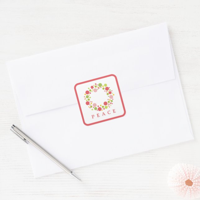 Adesivo Quadrado PEACE Christmas label red border (Envelope)