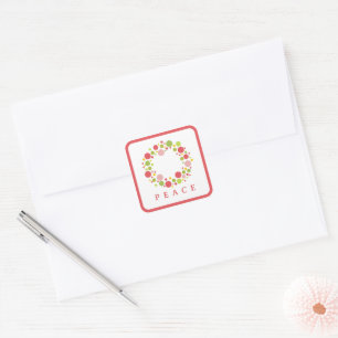 Adesivo Quadrado PEACE Christmas label red border