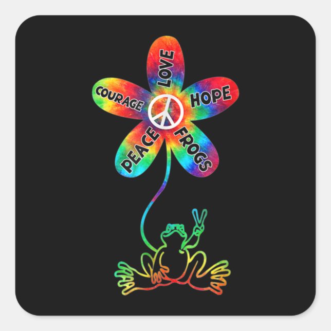 Adesivo Quadrado Peace Courage Love Hope Sapos Hippie (Frente)