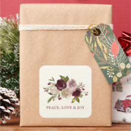 Adesivo Quadrado Peace Love and Joy Winter Bouquet Black Holiday