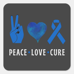 Adesivo Quadrado Peace Love Cure , T-Shirt de Consciência do Cancer