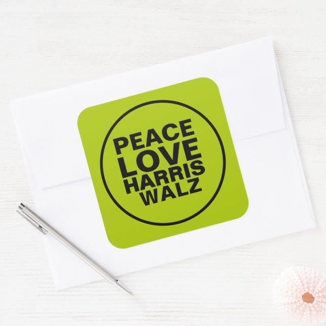 Adesivo Quadrado PEACE LOVE HARRIS WALZ Neon Green (Envelope)