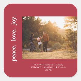 Adesivo Quadrado Peace Love Joy Holiday Christmas Family Photo