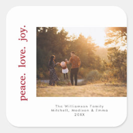 Adesivo Quadrado Peace Love Joy Holiday Christmas Family Photo