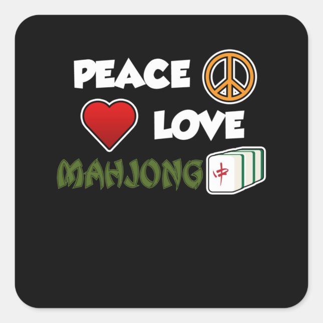 Adesivo Quadrado Peace Love Mahjong Game Mahjong Player Games (Frente)