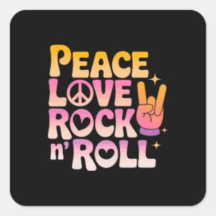 Adesivo Quadrado Peace Love Rock n Roll - Tipografia Inspirada na M