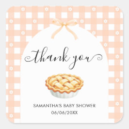 Adesivo Quadrado Peach Coquette Pie Baby Shower Thank You