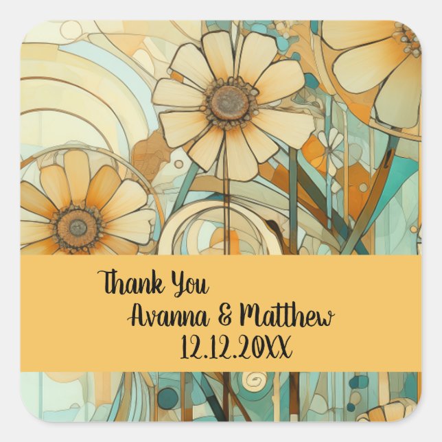 Adesivo Quadrado Peach e Beige Floral Abstrato (Frente)