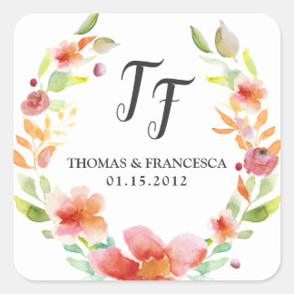 Adesivo Quadrado Peach Floral Watercolor Stickers
