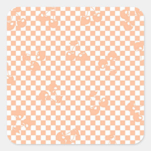 Adesivo Quadrado Peach Fuzz Cherry Gingham Patterno