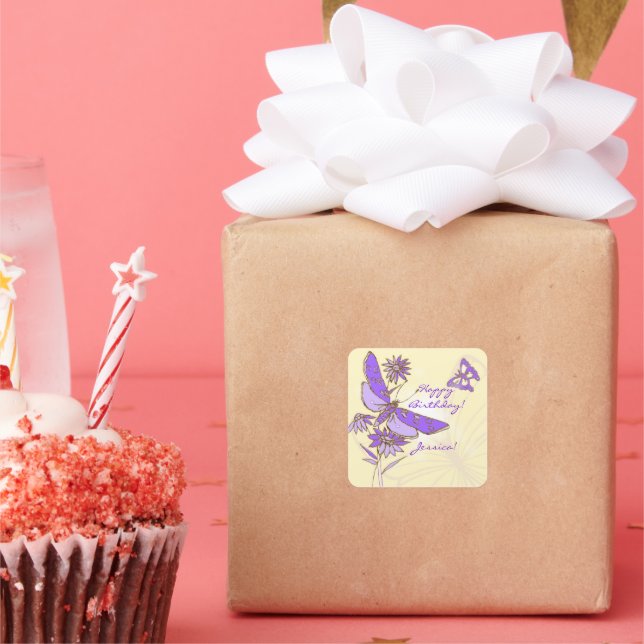 Adesivo Quadrado Peach Peach Purple Butterfly Sticker (Festa)