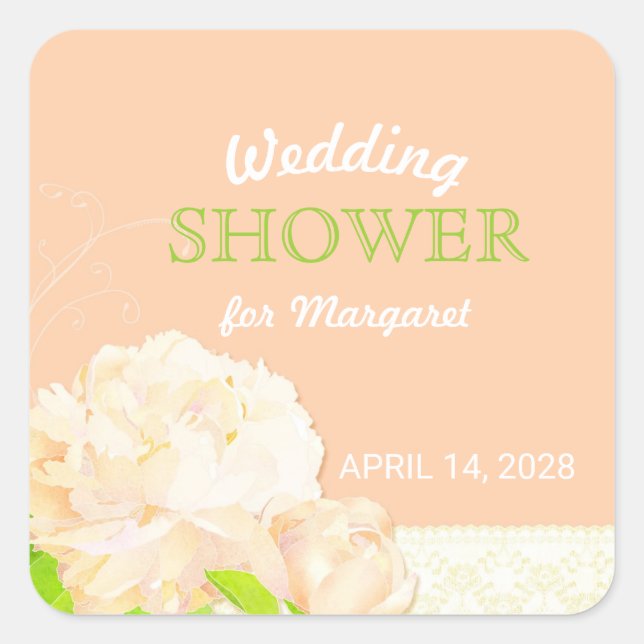 Adesivo Quadrado Peach Peony Floral Chá de panela (Frente)