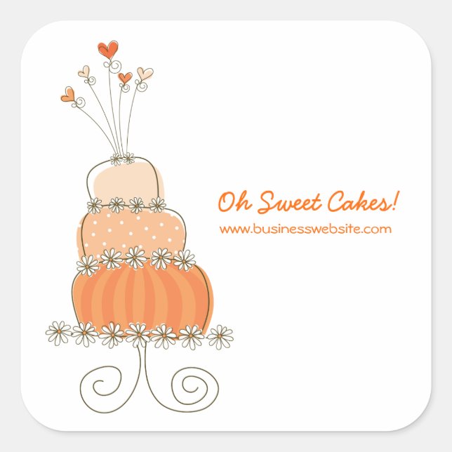 Adesivo Quadrado Peach Whimsical Chic Weding Cake Sticker (Frente)