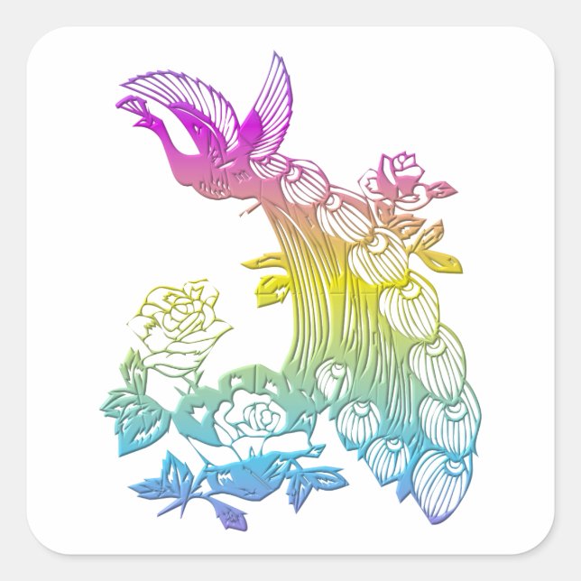 Adesivo Quadrado Peacock com rosas (Frente)
