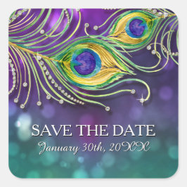 Adesivo Quadrado Peacock Feather Casada de Casas de Penas Marinhada