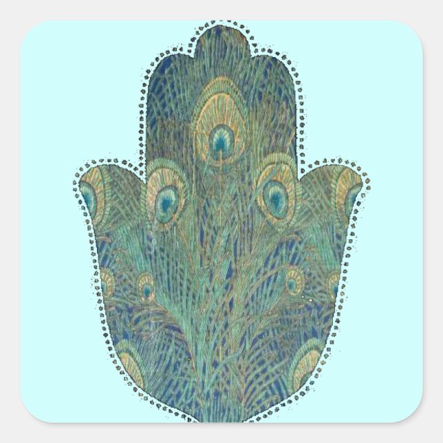 Adesivo Quadrado Peacock Feather Hamsa (Frente)