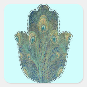 Adesivo Quadrado Peacock Feather Hamsa