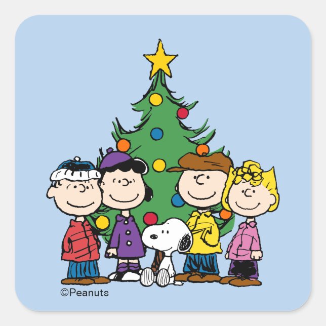 Adesivo Quadrado Peanuts | The Gang Around the Christmas Tree Squar (Frente)