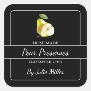 Adesivo Quadrado Pear Homemade Preserva Rótulo Preto