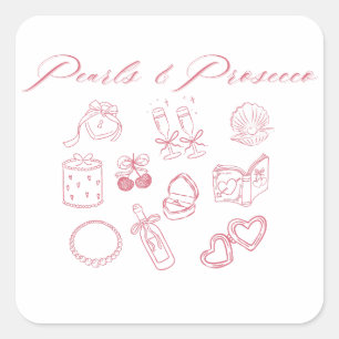 Adesivo Quadrado Pearls & Prosecco Design Despedida de Solteira R
