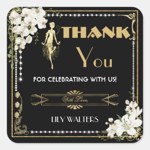 Adesivo Quadrado Pearls White Floral Art Deco Gatsby 20s Aniversári