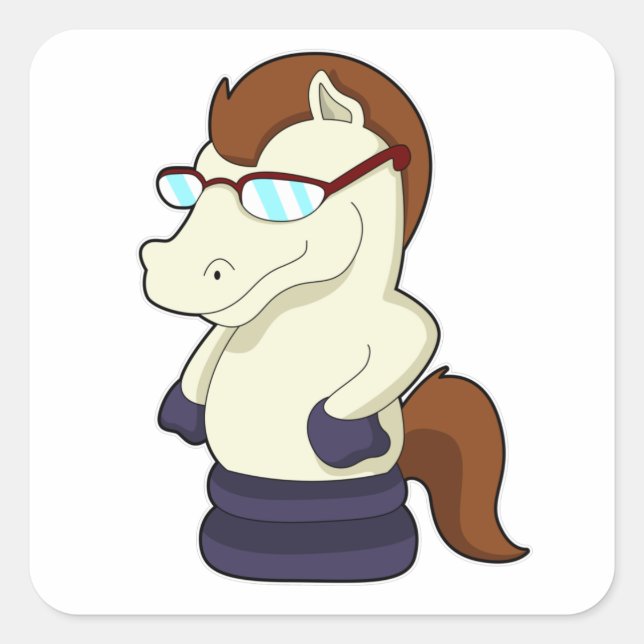 Adesivo Quadrado Peça de xadrez Cavalo como Cavalo com Óculos Solar (Frente)