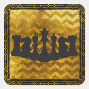 Adesivo Quadrado Peças de xadrez Douradas e pretas personalizadas