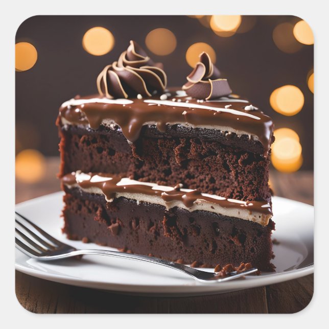 Adesivo Quadrado Pedaço De Bolo De Chocolate (Frente)