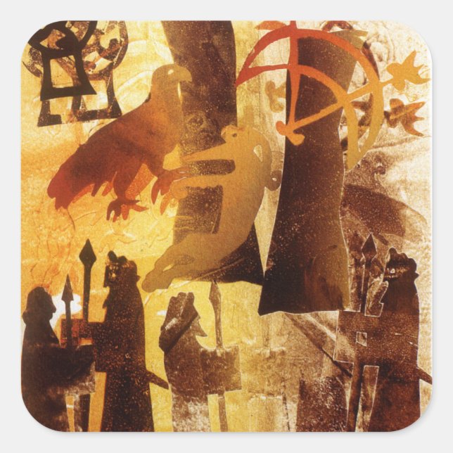 Adesivo Quadrado Pedra de relógio e símbolos (Frente)