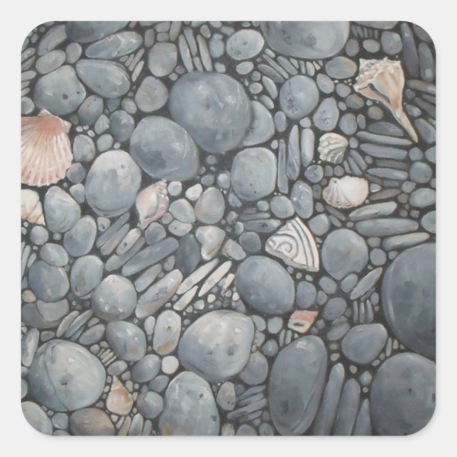 Adesivo Quadrado Pedras de Praia Conchas Pebbles Rochas Pintura (Frente)