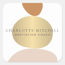 Adesivo Quadrado Pedras Zen Abstratas Modernas Logotipo Dourado