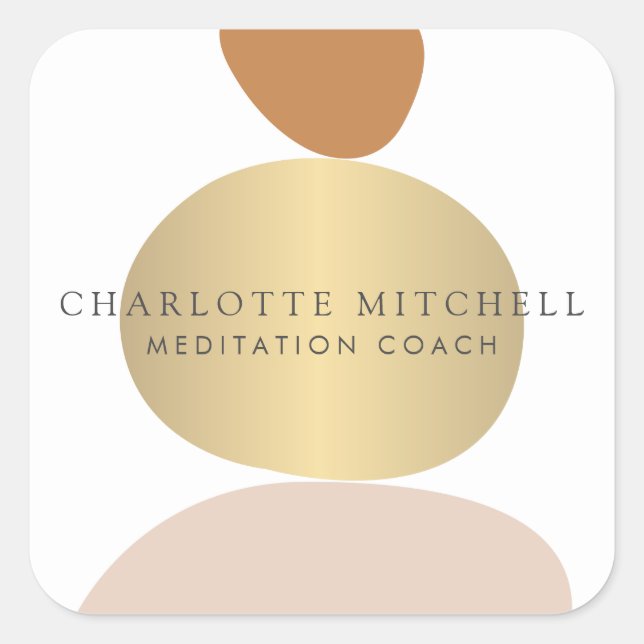 Adesivo Quadrado Pedras Zen Abstratas Modernas Logotipo Dourado (Frente)