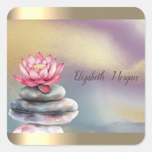 Adesivo Quadrado Pedras Zen Lotus Listra Dourada Colorida Yoga 