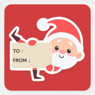 Adesivo Quadrado Peeking Santa Christmas Gift Sticker