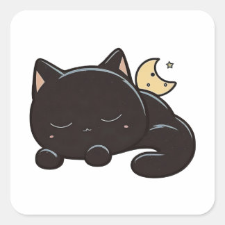 Adesivo Quadrado Pegatina con Gato Negro Dormido Kawaii