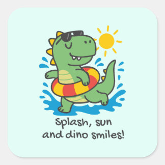 Adesivo Quadrado Pegatina infantil de dinosaurio veraniego con flot