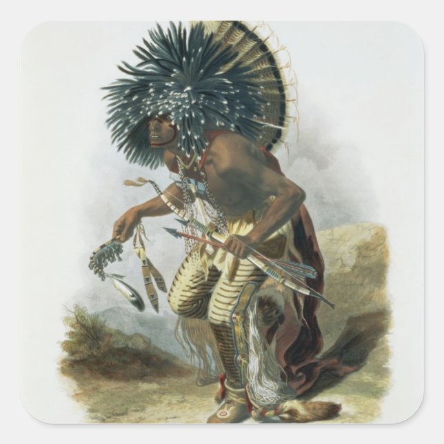 Adesivo Quadrado Pehriska-Ruhpa, Minatarre Warrior no Figurino o (Frente)