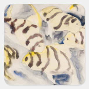 Adesivo Quadrado Peixe-Anjo Amarelo Minimalista Aquarela Vintage