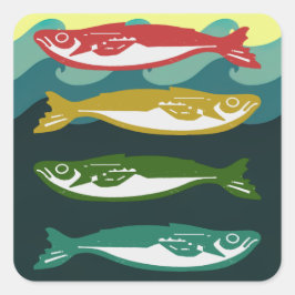 Adesivo Quadrado Peixe Colorido nas Ondas