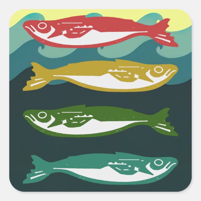 Adesivo Quadrado Peixe Colorido nas Ondas (Frente)