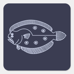 Adesivo Quadrado Peixe-Flounder Divertido com Púrpura Leve no Azul 