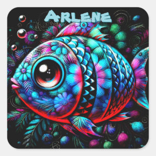 Adesivo Quadrado Peixe Náutico Personalizado com Olhos Grandes e Ca