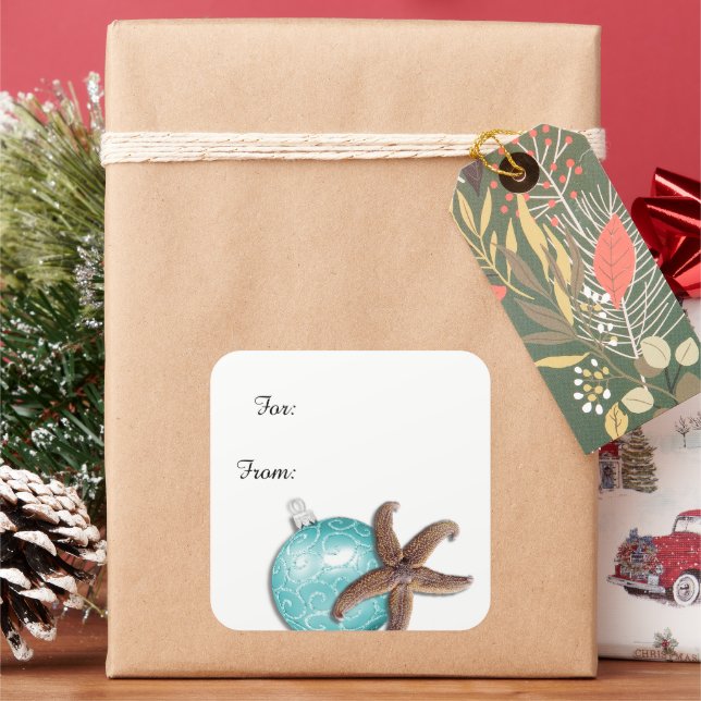 Adesivo Quadrado Peixe-Presente de Natal Tropical (Feriado)