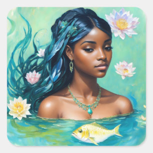 Adesivo Quadrado Peixes Black Girl Aquamarine Art