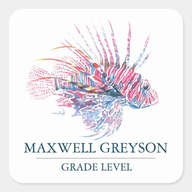 Adesivo Quadrado Peixes Tropicais De Volta À Escola (Frente)